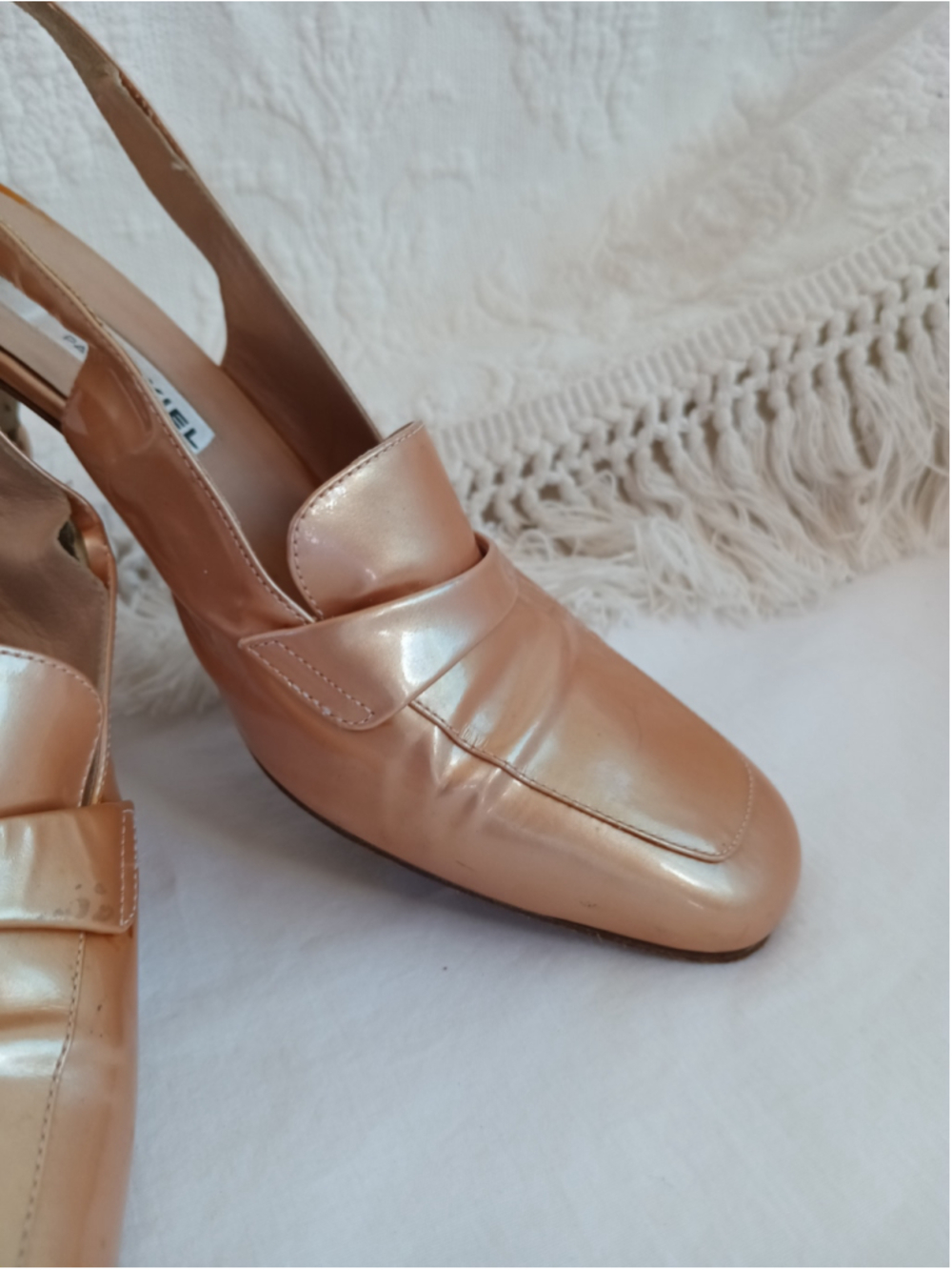 Vintage Sonia Rykiel Paris slingback loafers metallic peach gold champagne retro - Picture 3 of 13